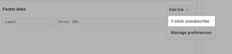 Adding a commercial unsubscribe link from the Add link dropdown in the email layout editor